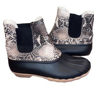 snake print rain boots